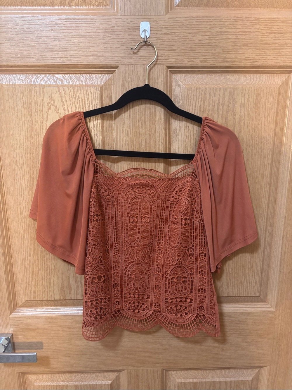 Women's Crochet Overlay Blouse in Rust - Unbranded